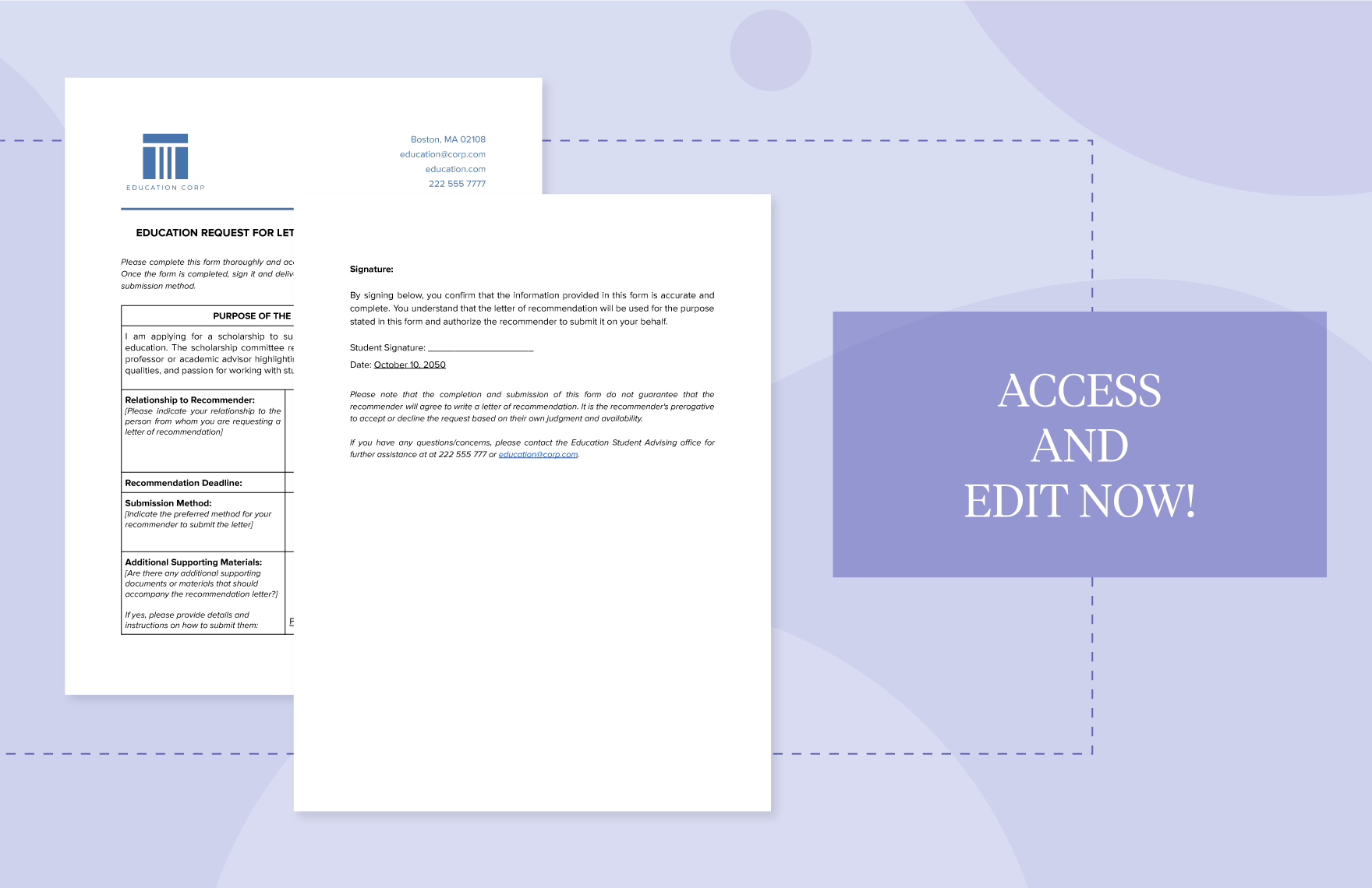 Education Request for Letter of Recommendation Form Template