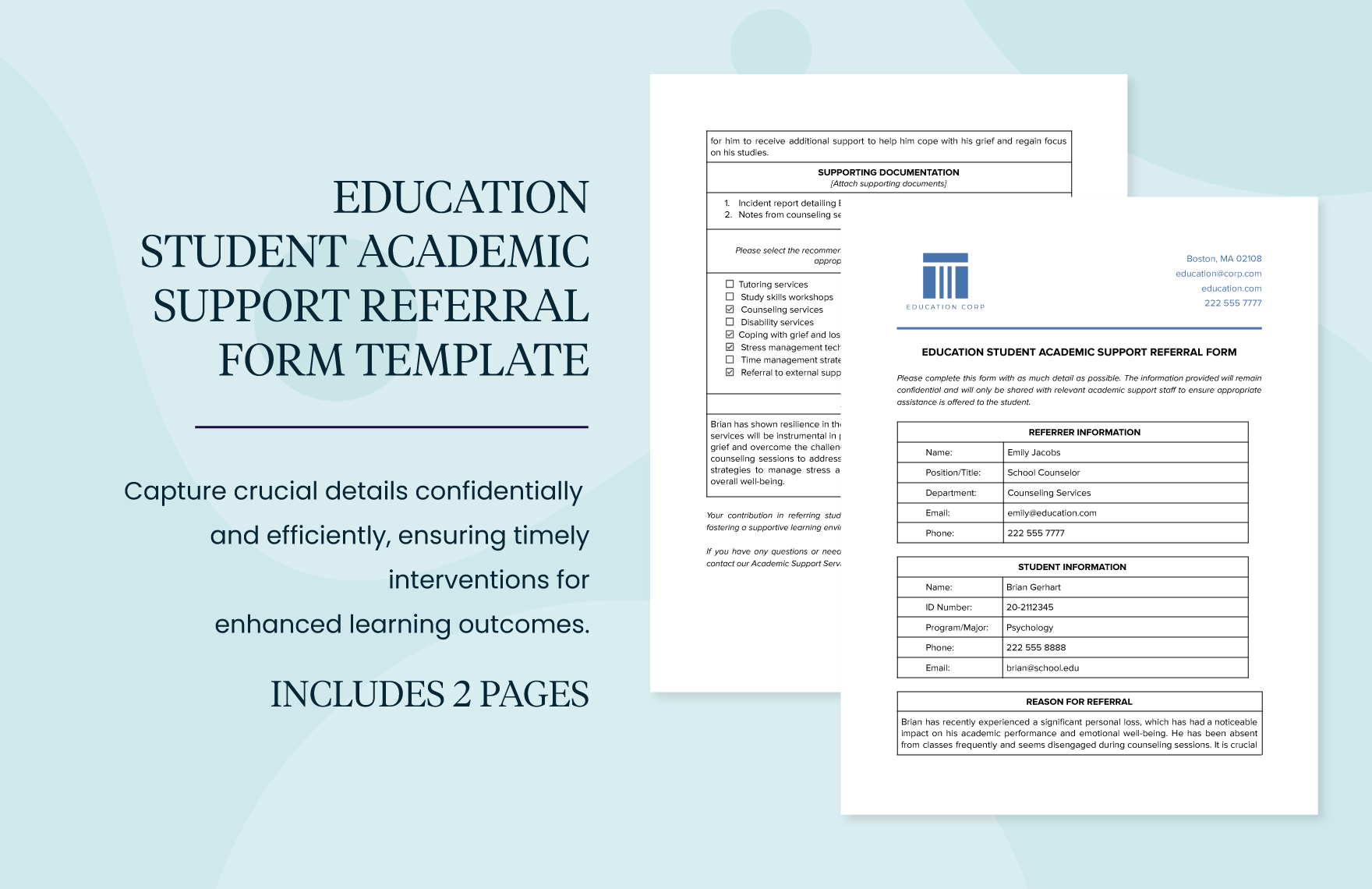 Education Student Academic Support Referral Form Template