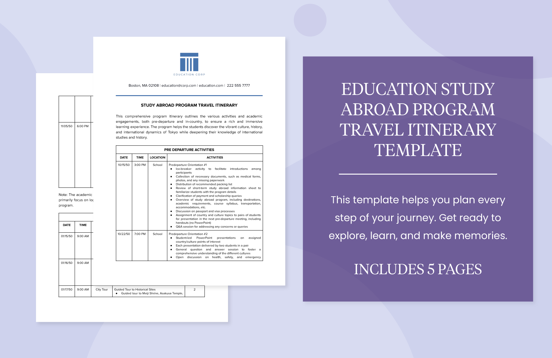 Education Study Abroad Program Travel Itinerary Template