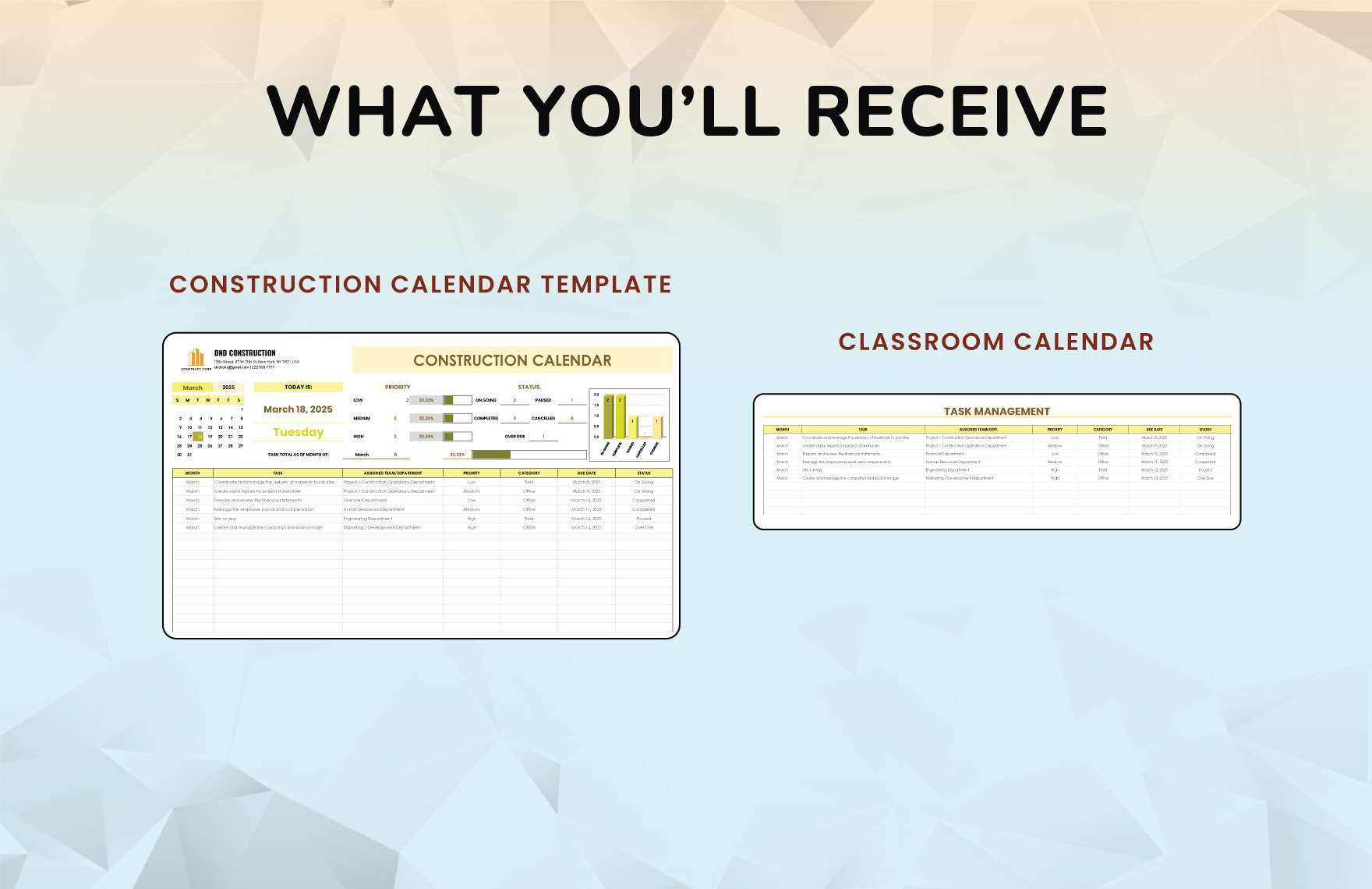 Construction Calendar Template