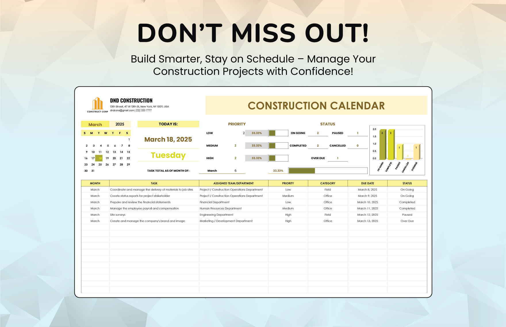Construction Calendar Template