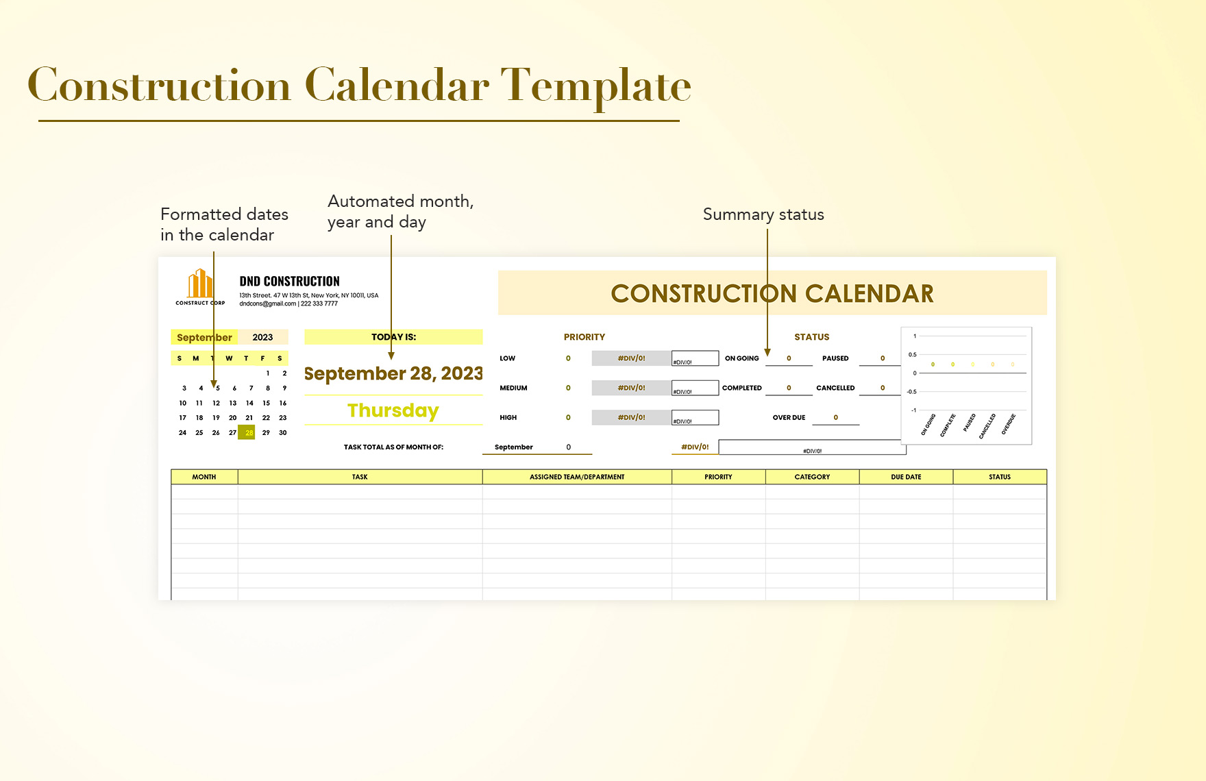 Construction Calendar Template