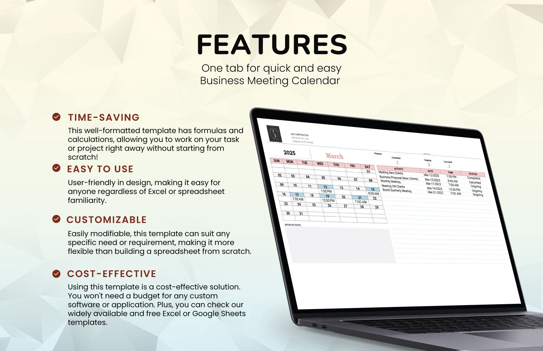 Business Meeting Calendar Template