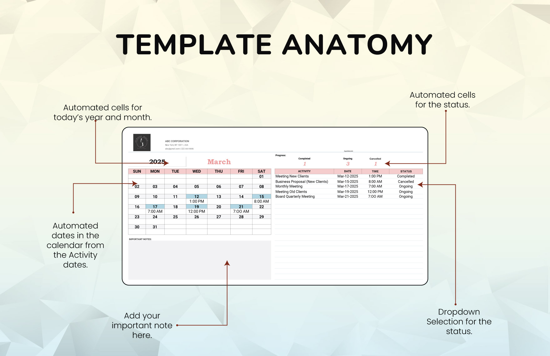Business Meeting Calendar Template