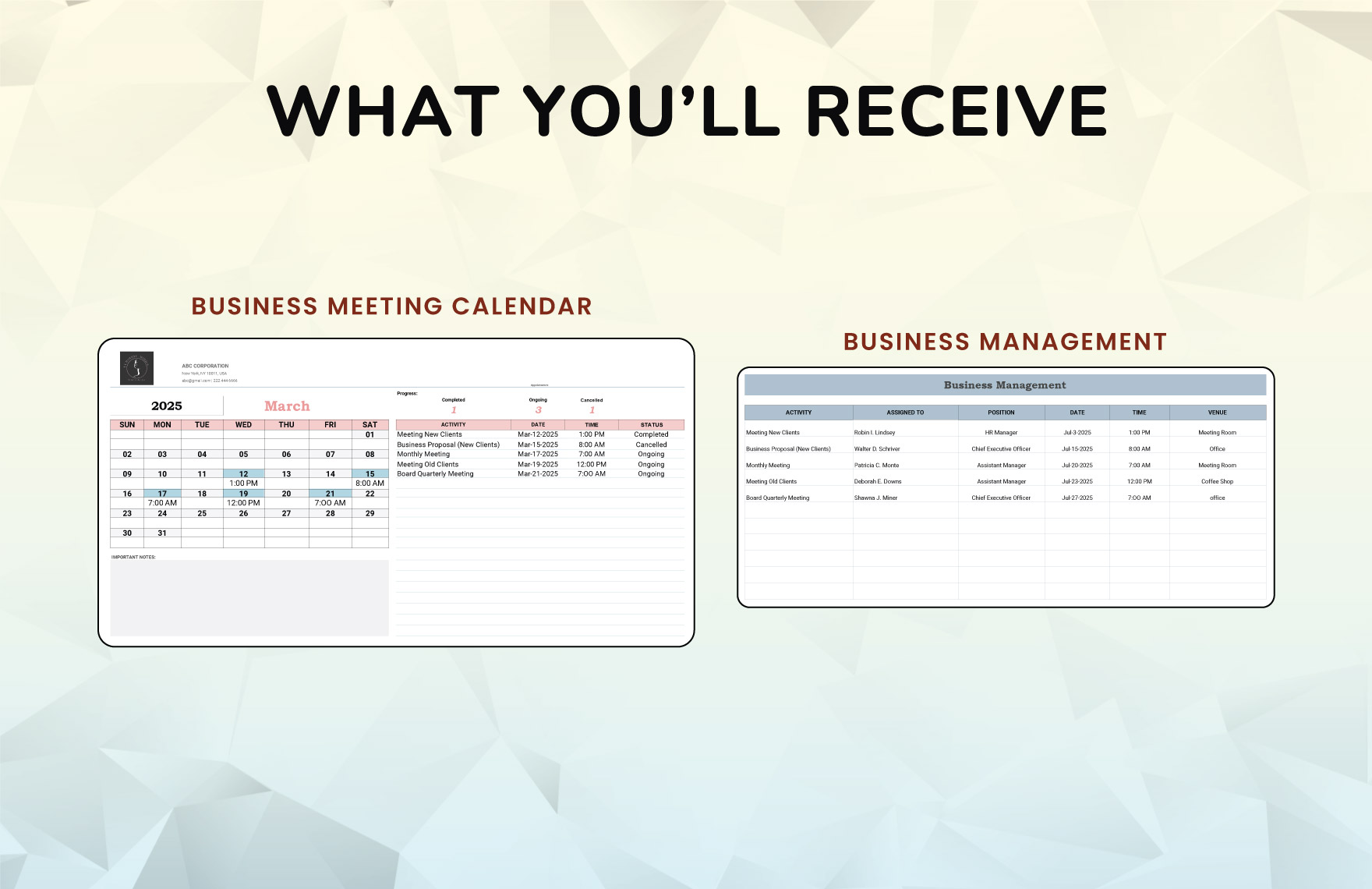 Business Meeting Calendar Template