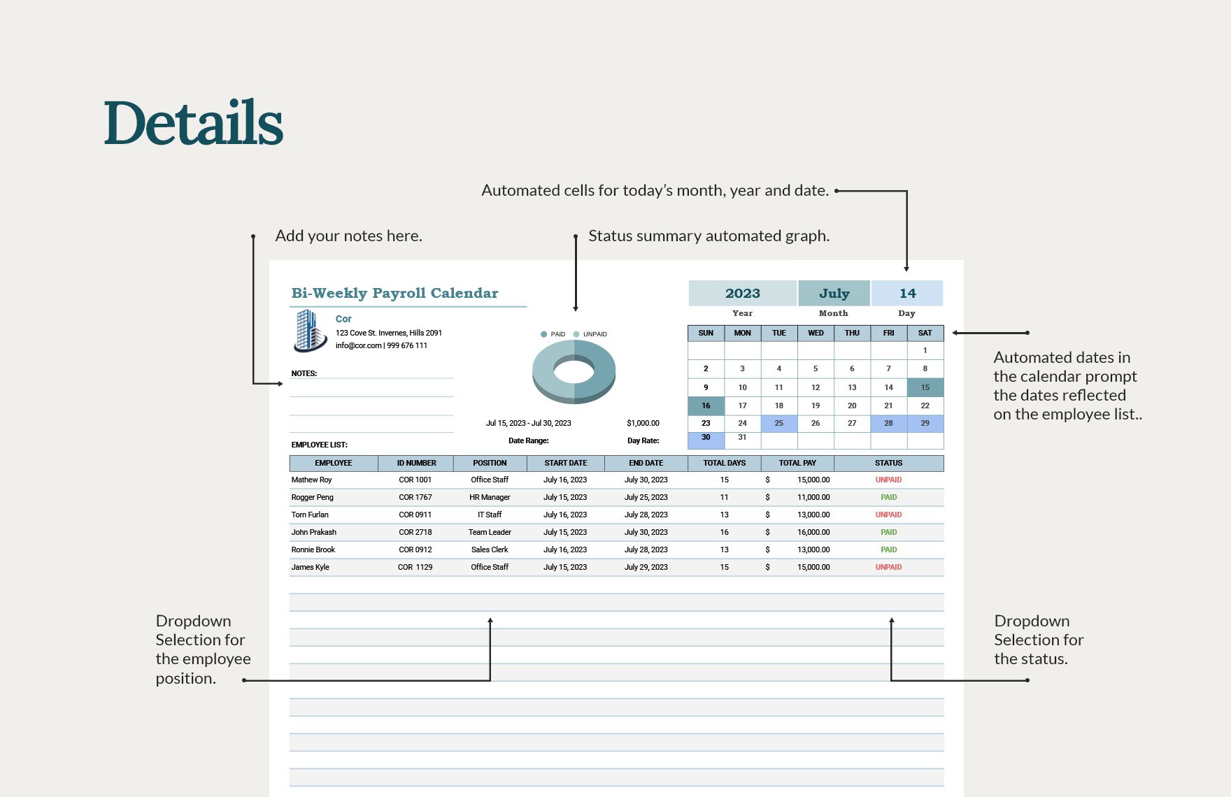 BiWeekly Payroll Calendar Template Download in Excel, Google Sheets