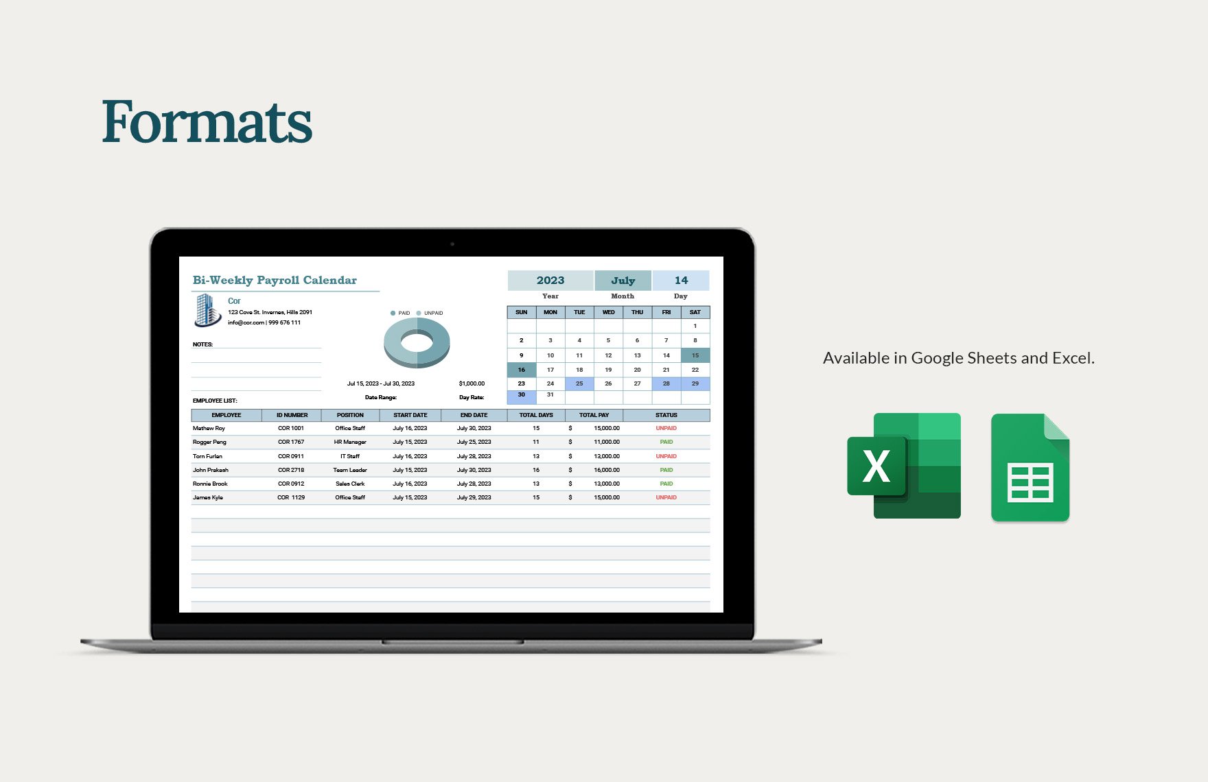 BiWeekly Payroll Calendar Template Download in Excel, Google Sheets