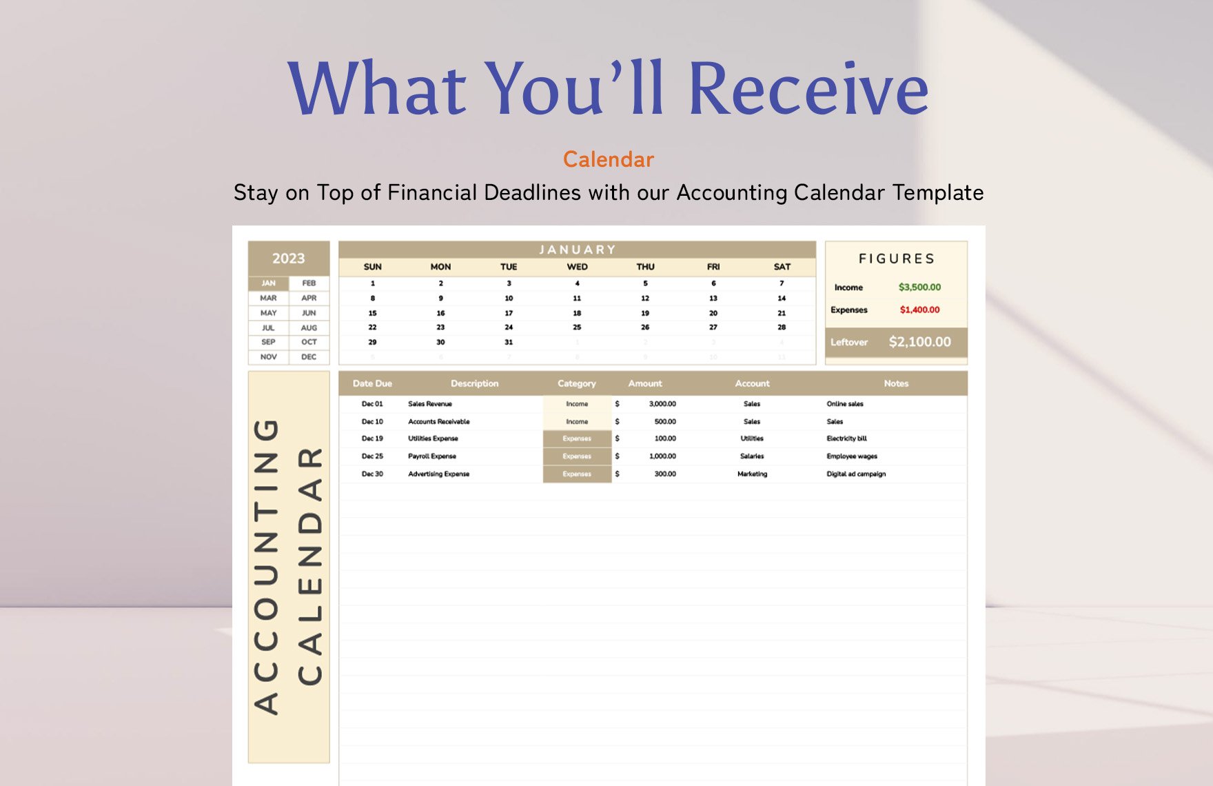 Accounting Calendar Template in Excel Google Sheets Download
