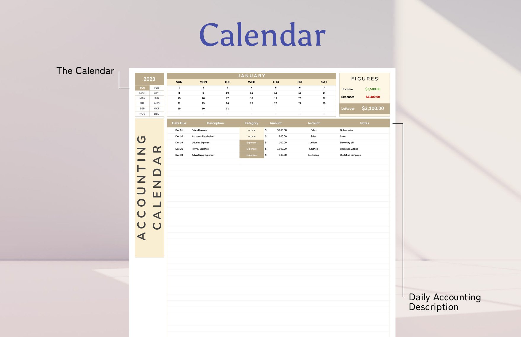 Accounting Calendar Template