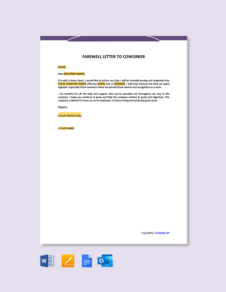 FREE Farewell Letter Saying Goodbye to Colleagues Template - Word (DOC ...