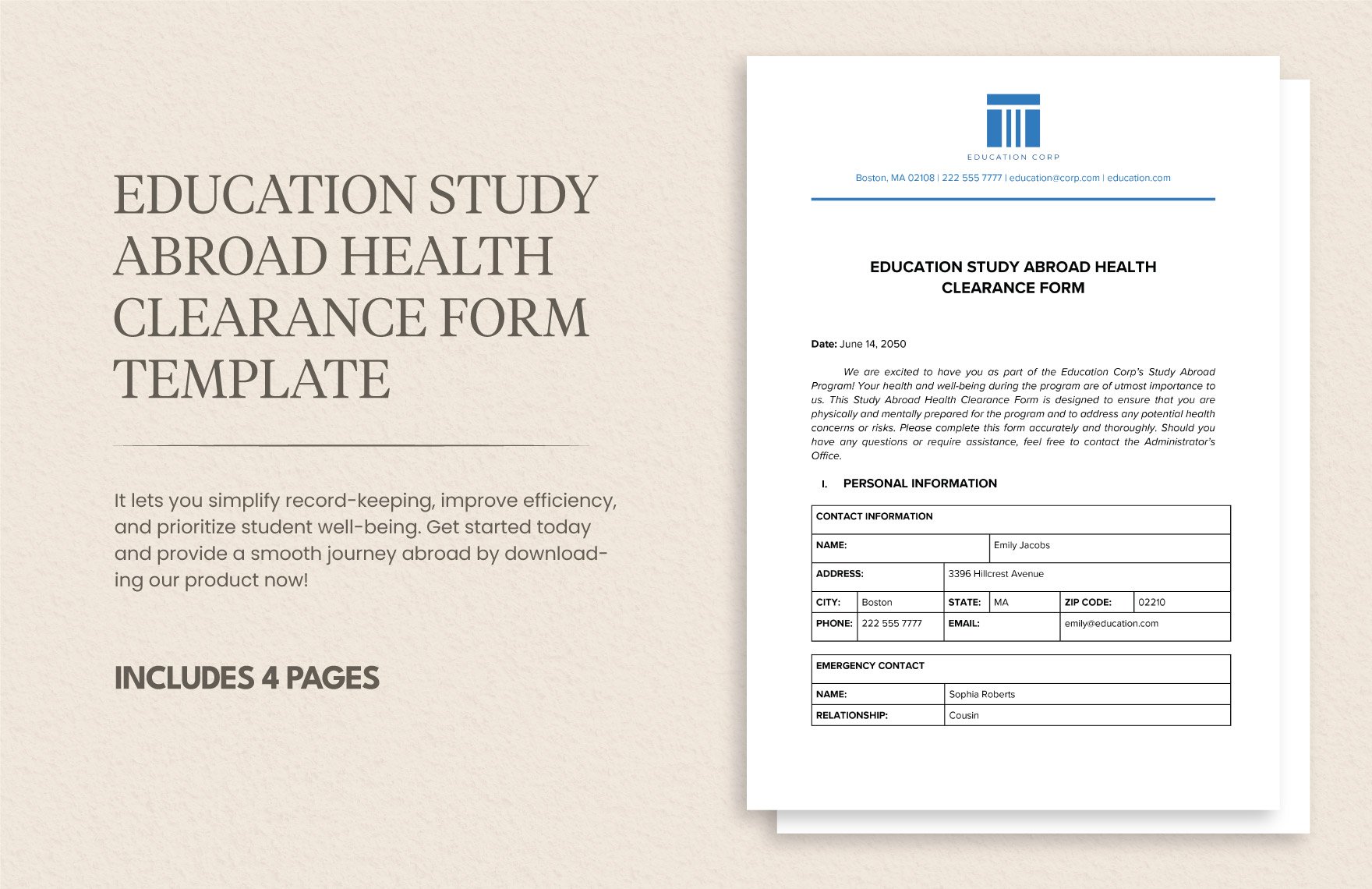 Education Study Abroad Health Clearance Form Template