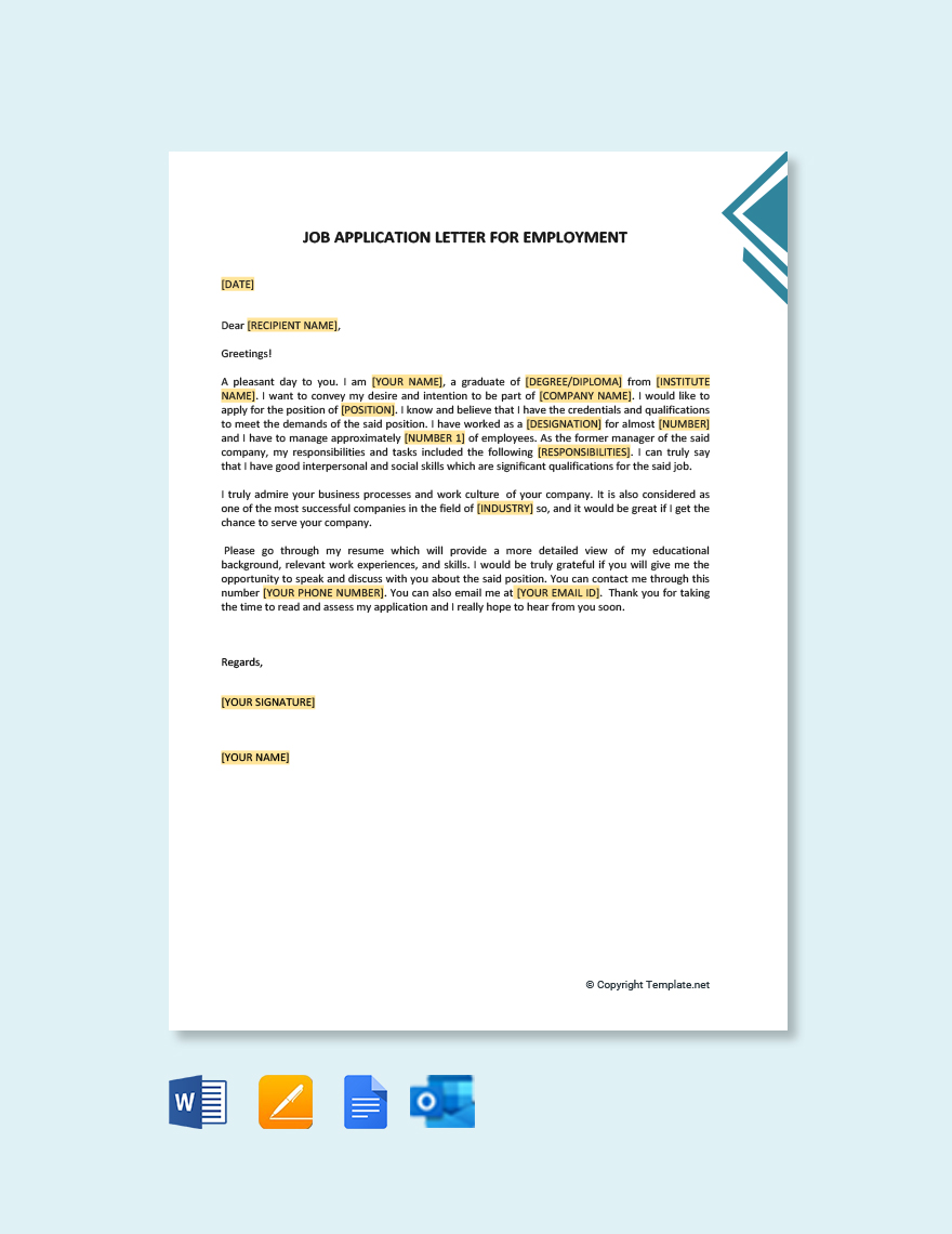 Job Application Letter for Employment Template