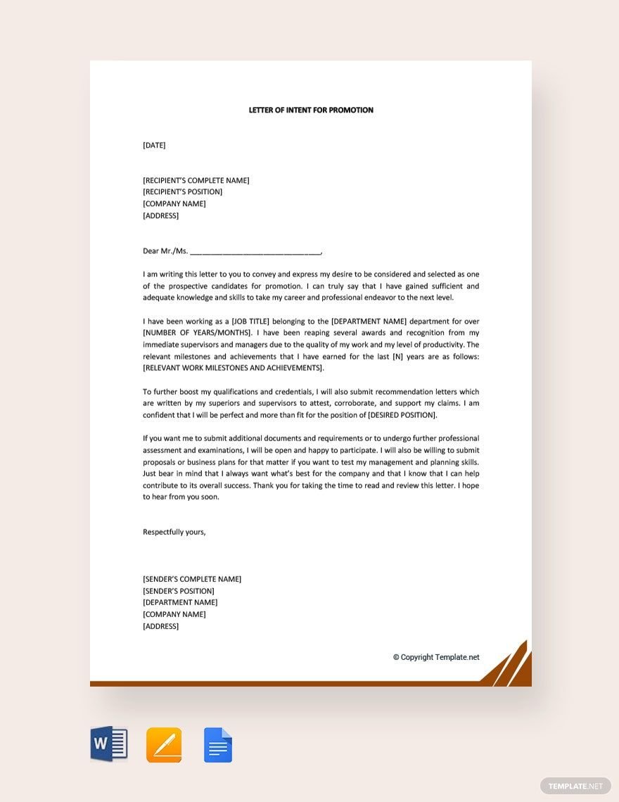 Letter of Intent for Promotion Template