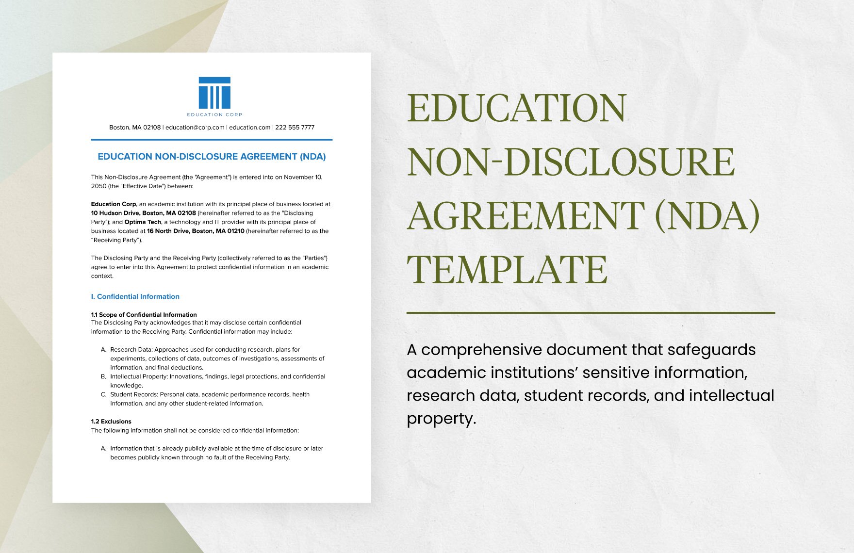 Education Non-Disclosure Agreement (NDA) Template