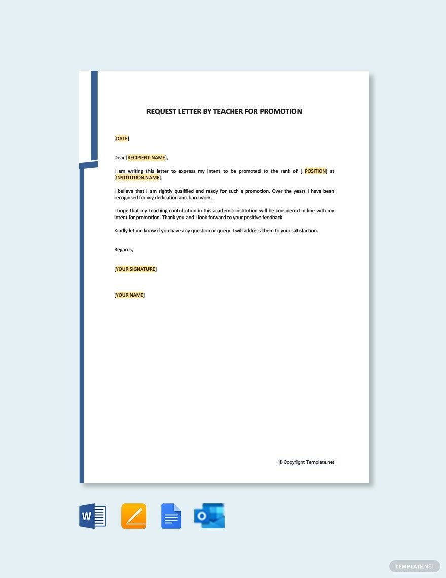 Free Letter of Intent for Promotion of Teacher Template