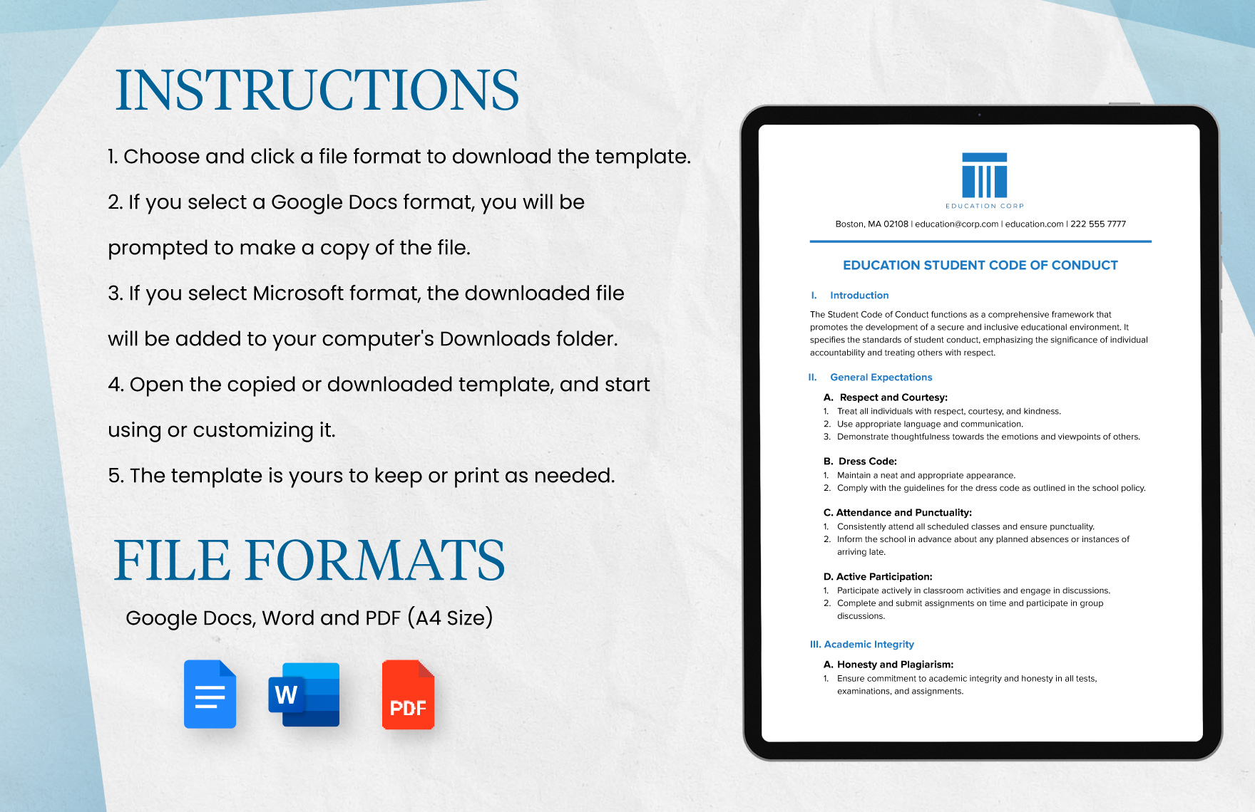 Education Student Code of Conduct Template