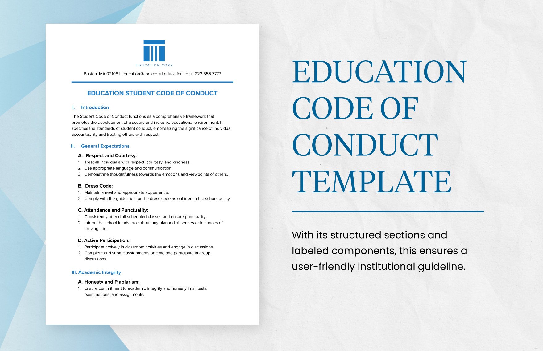 Education Student Code of Conduct Template