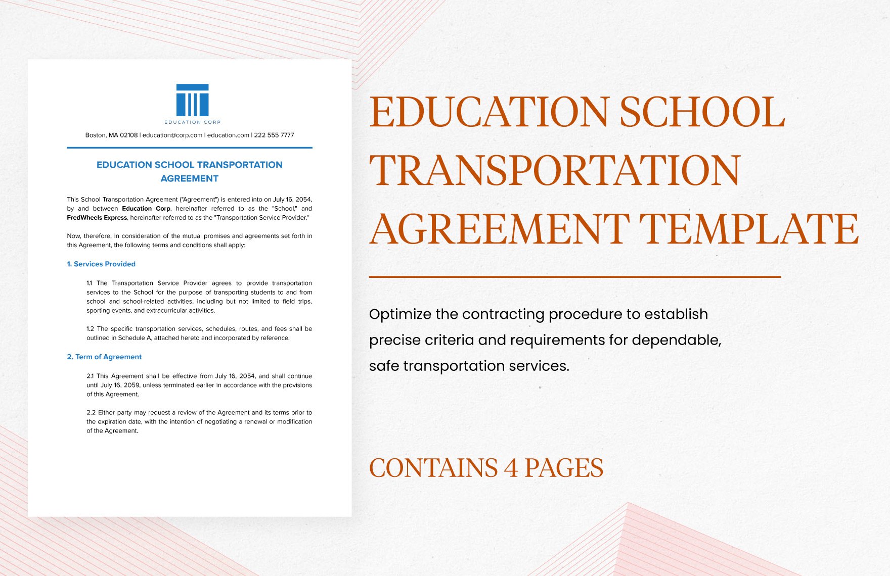 Education School Transportation Agreement Template
