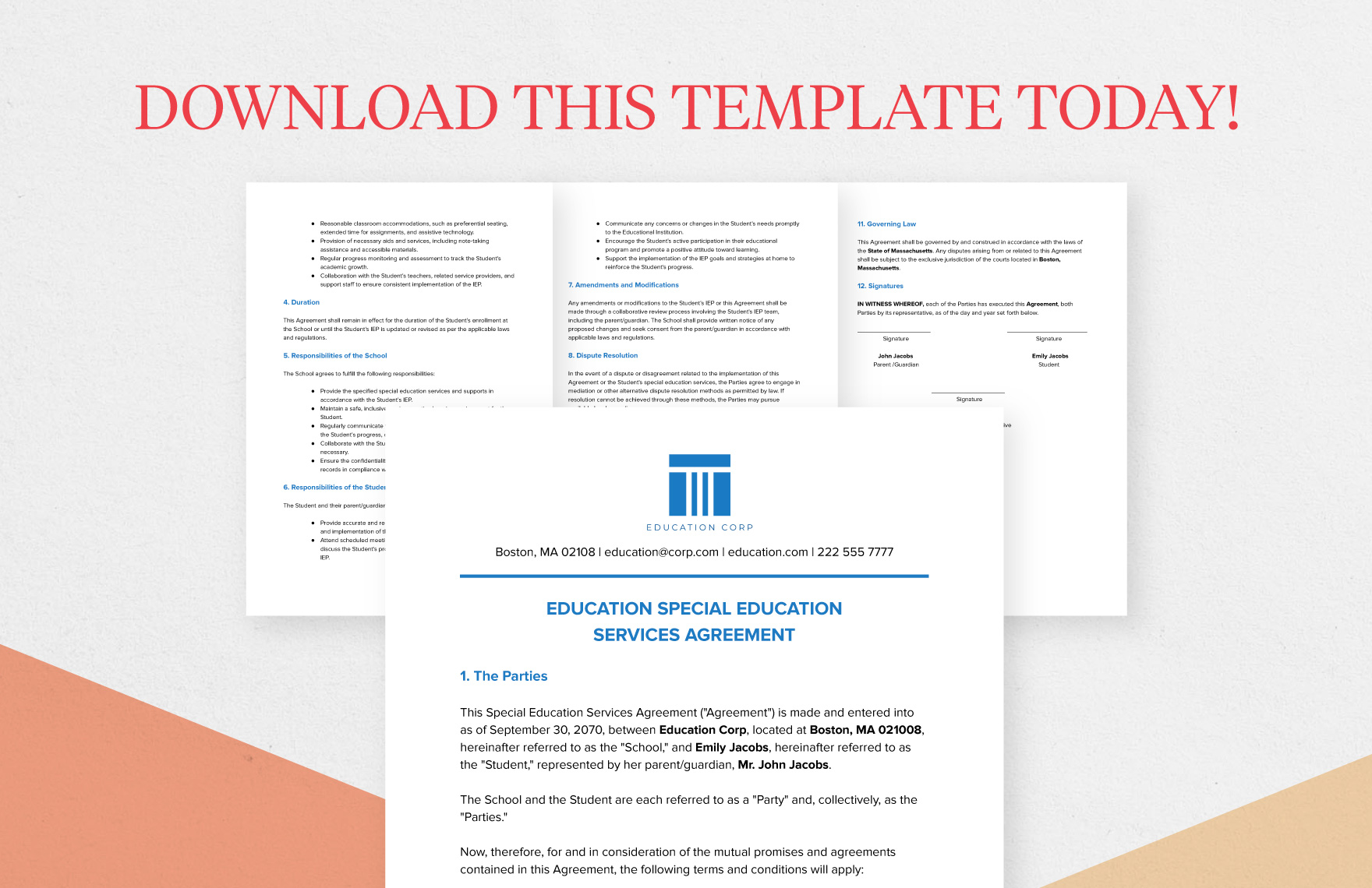Education Special Education Services Agreement Template