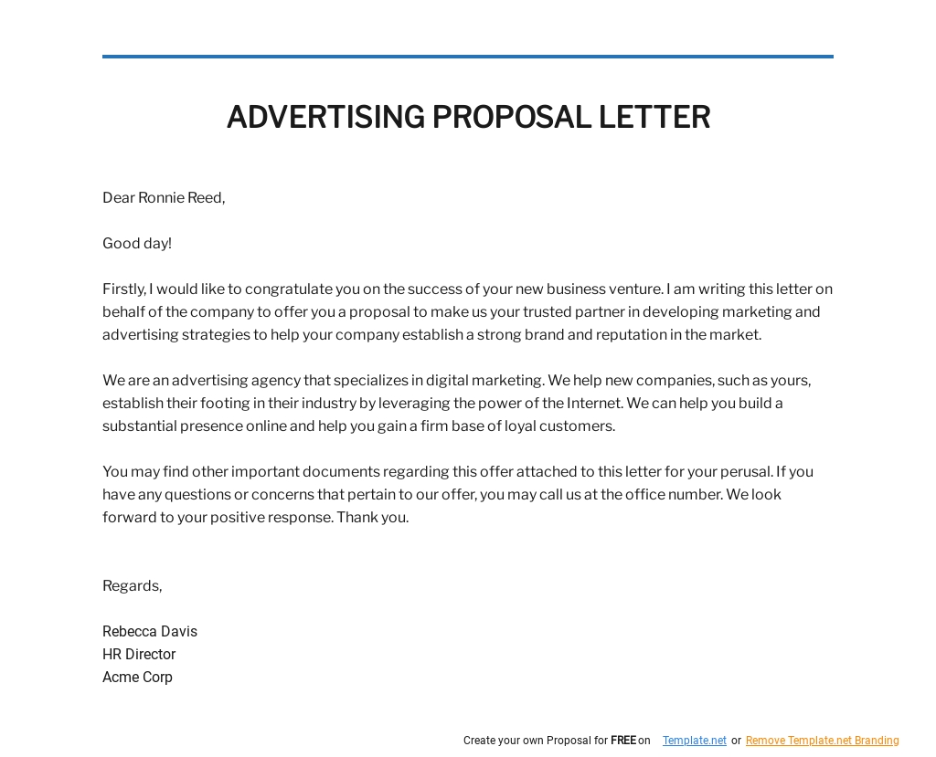 Advertising Proposal Letter Template - Google Docs, Word