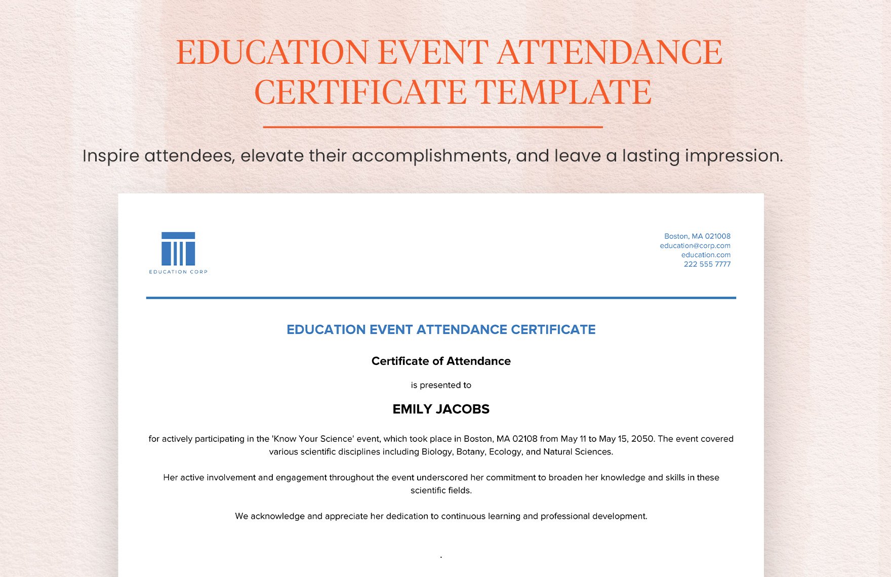 Education Event Attendance Certificate Template