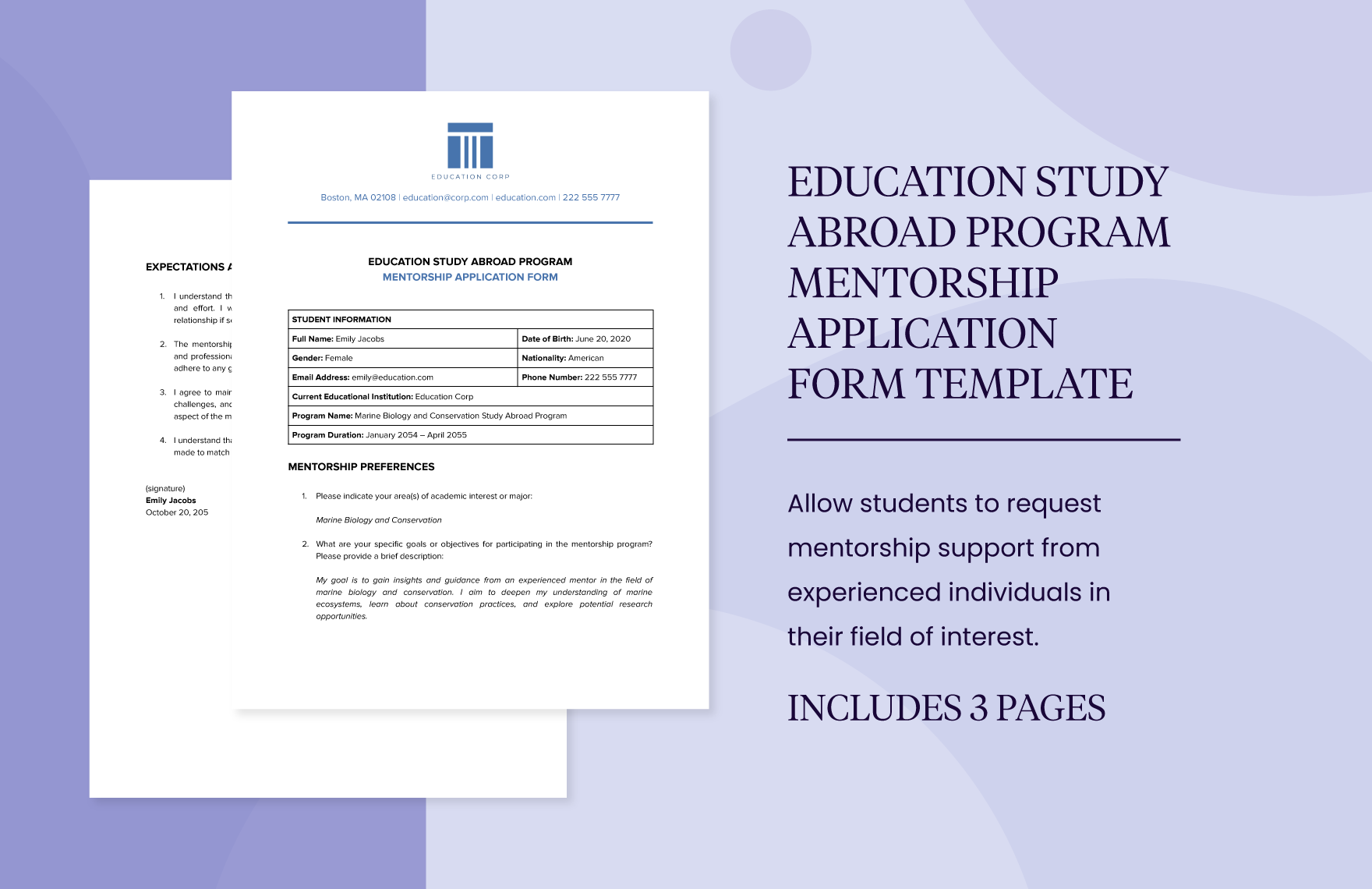 Education Study Abroad Program Mentorship Application Form Template