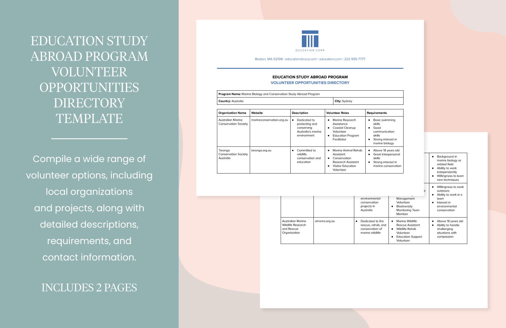 Education Study Abroad Program Volunteer Opportunities Directory Template