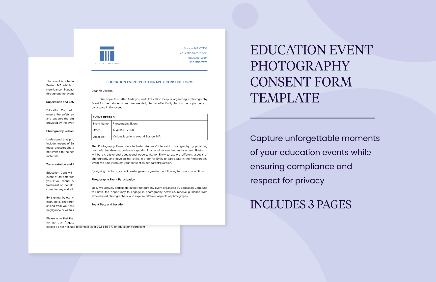 Education Event Photography Consent Form Template
