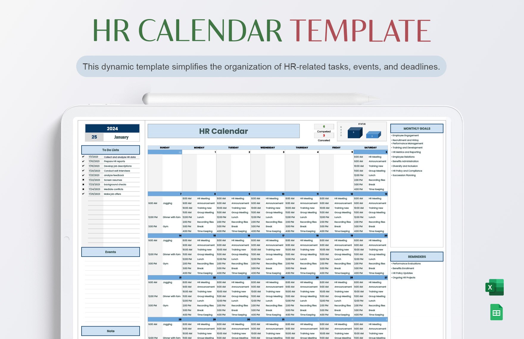 Free HR Calendar Template in Excel, Google Sheets