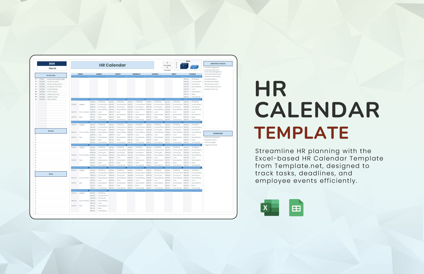 HR Calendar Template in Excel, Google Sheets - Download | Template.net