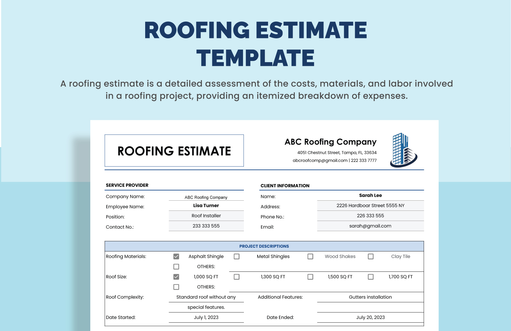 Roofing Estimate Templates