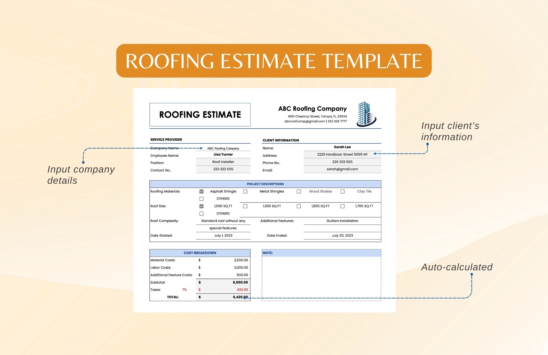 Roofing Estimate Template