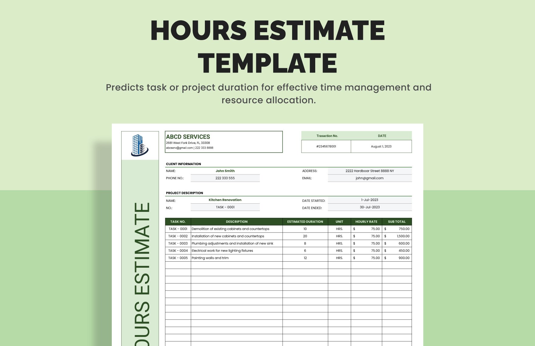 Hours Estimate Template