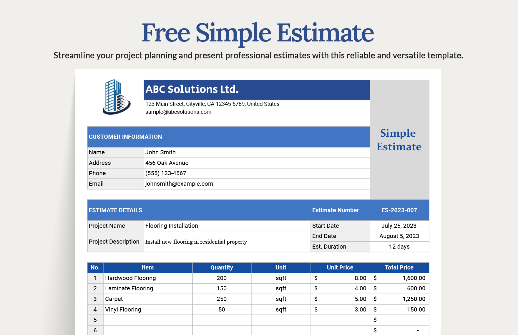 FREE Estimate Sheet Template Download Word, Google Docs, Excel, PDF