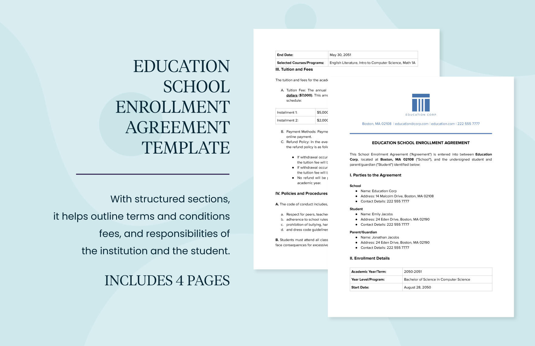 Education School Enrollment Agreement Template