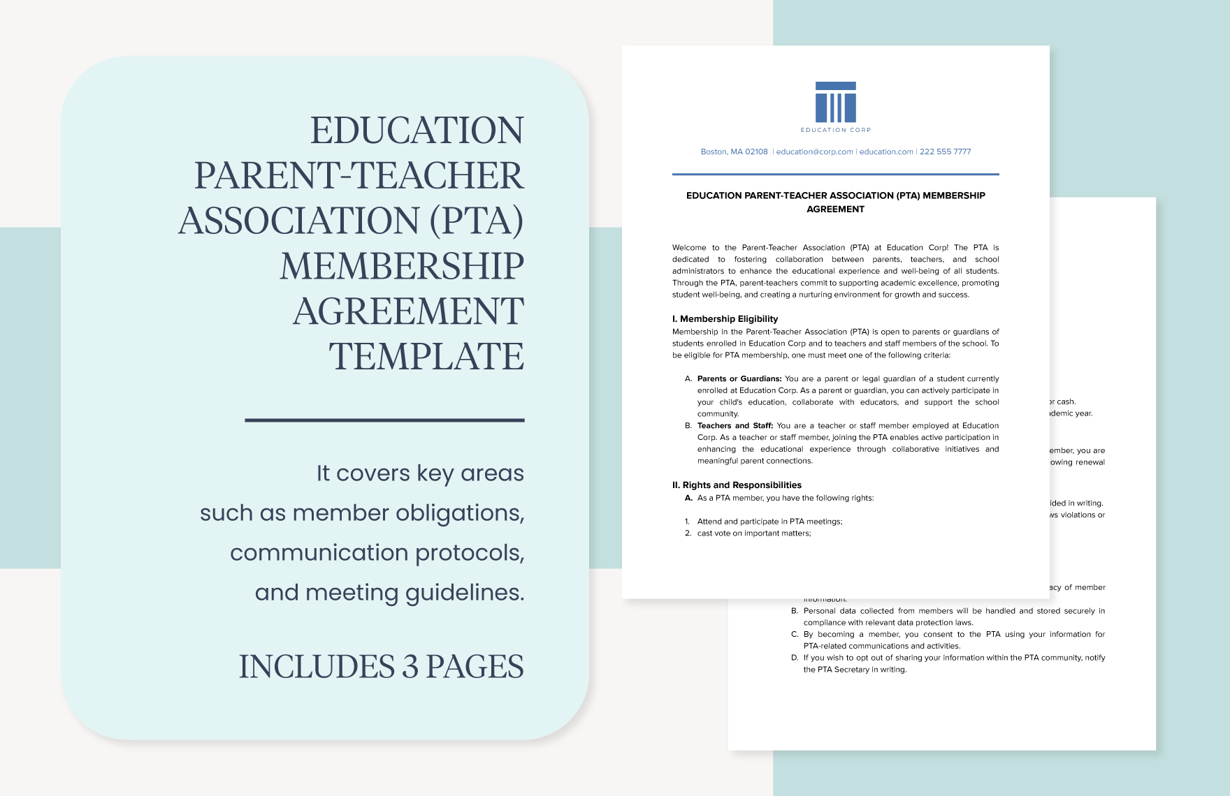 Education Parent-Teacher Association (PTA) Membership Agreement Template