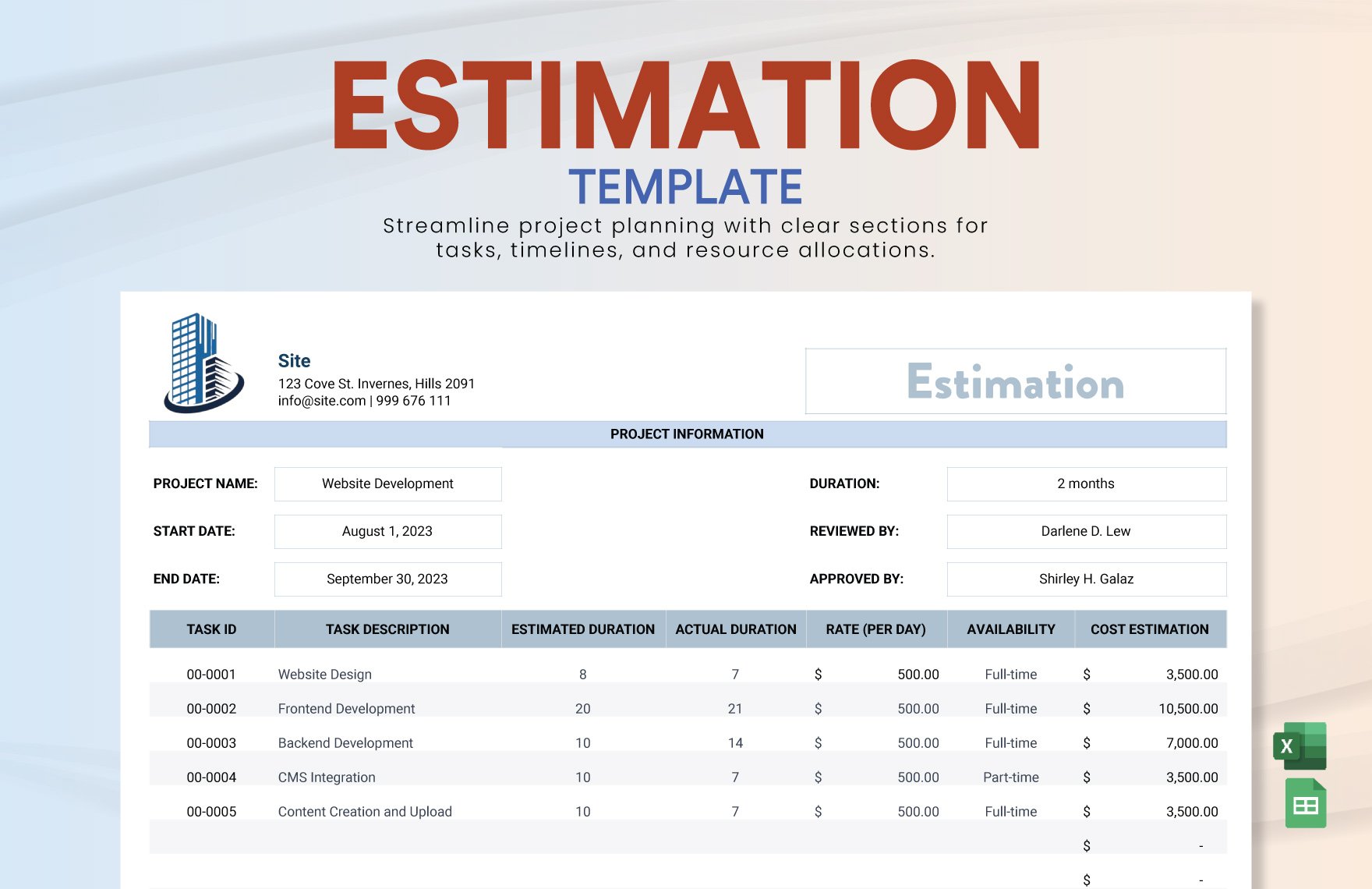 Free Estimation Template in Excel, Google Sheets