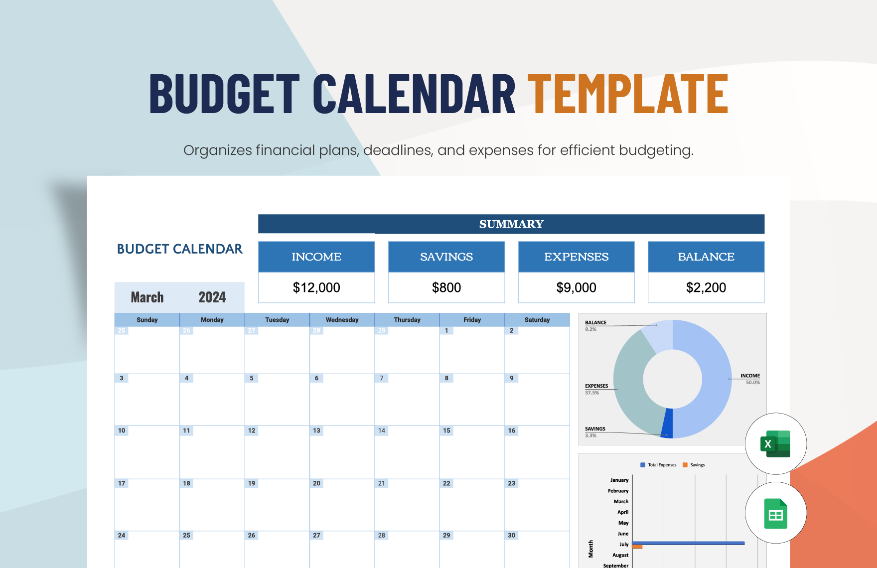 Budget Calendar Template in Excel, Google Sheets