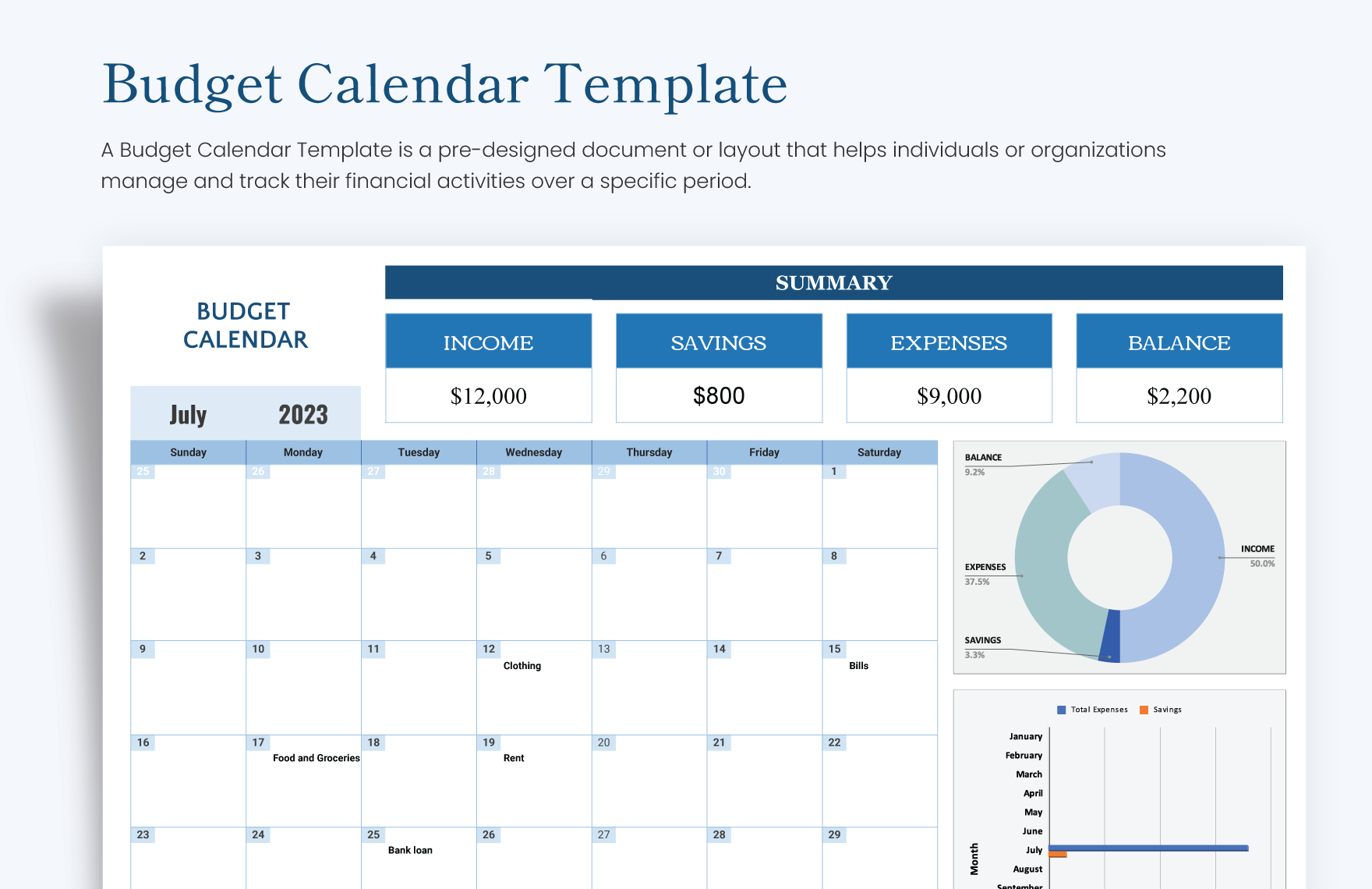 excel calendar budget template