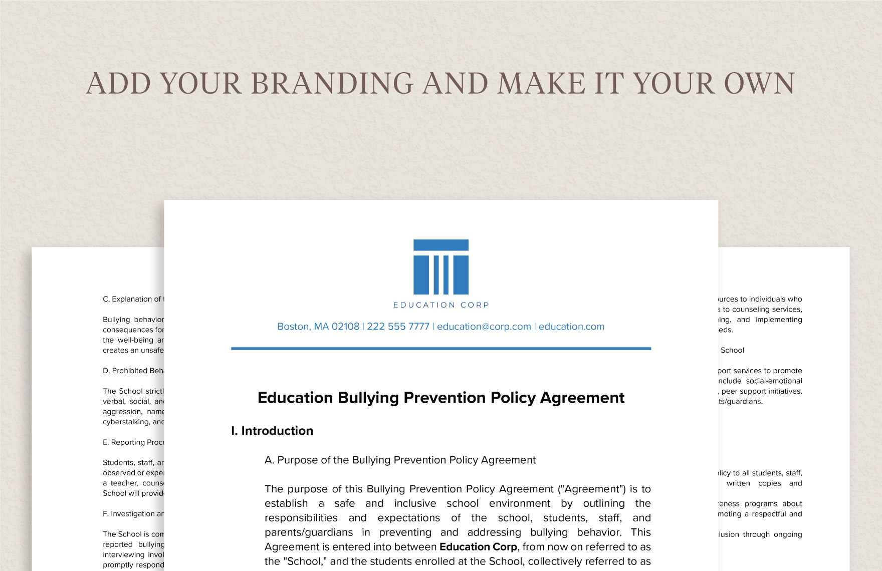 Education Bullying Prevention Policy Agreement Template