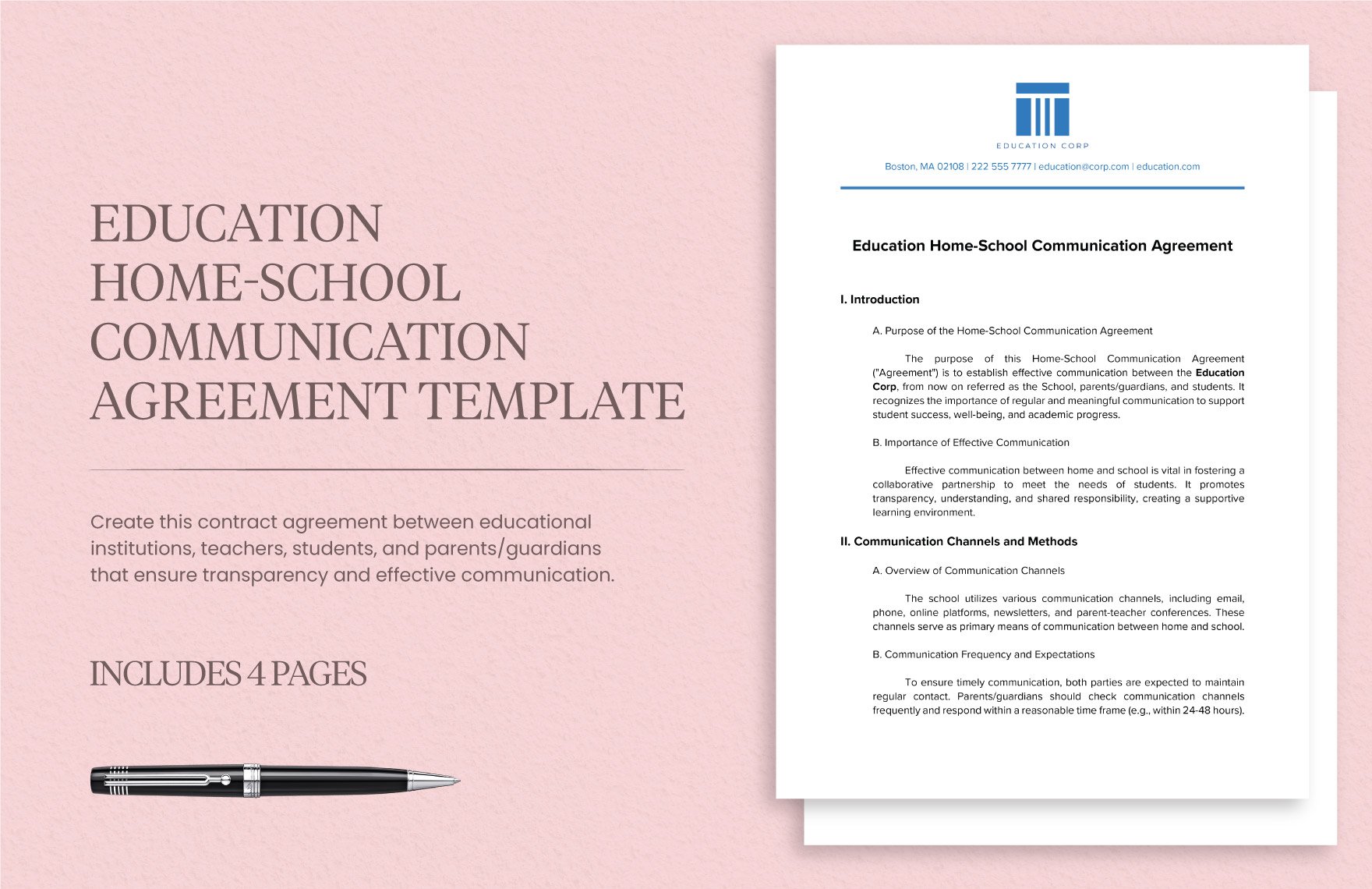 Education Home-School Communication Agreement Template