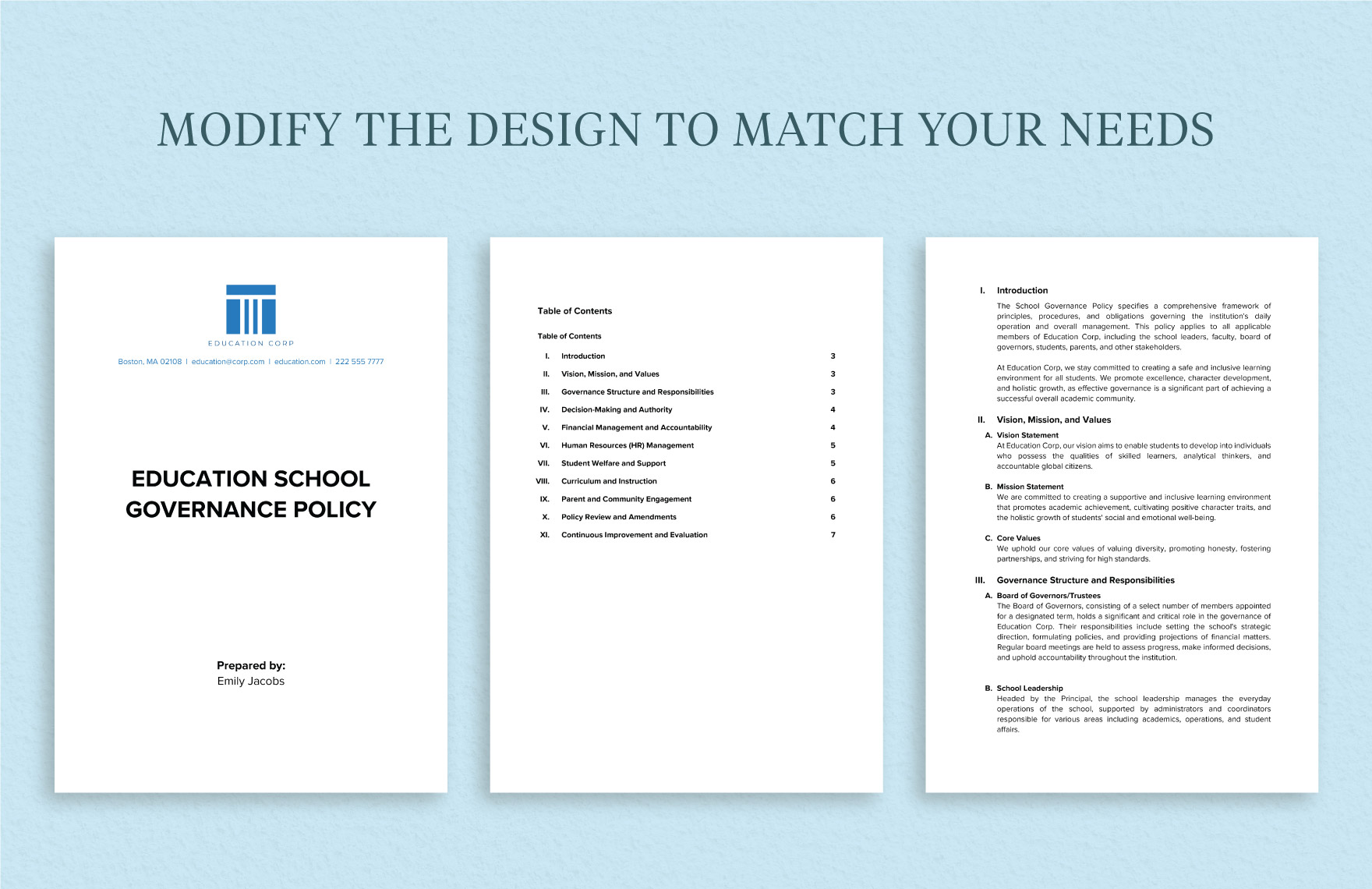 Education School Governance Policy Template