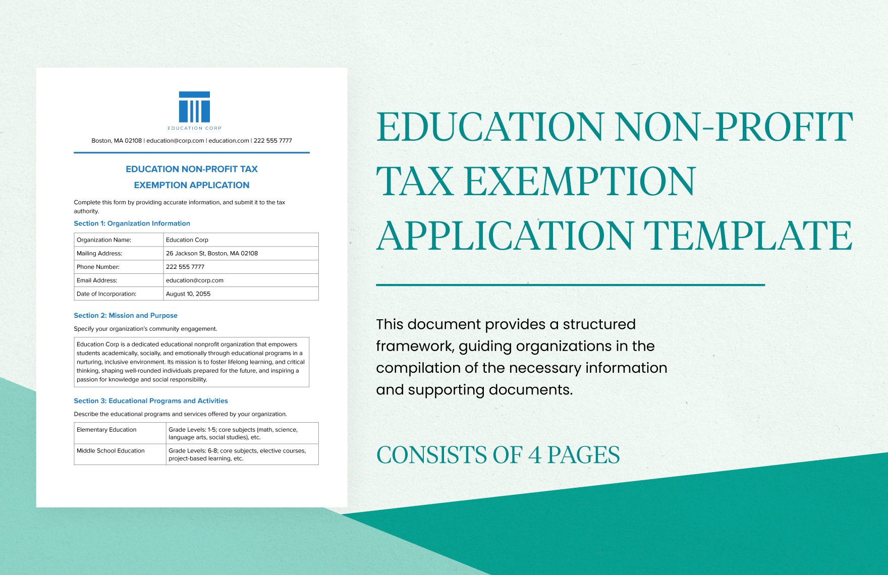 Education Non-Profit Tax Exemption Application Template