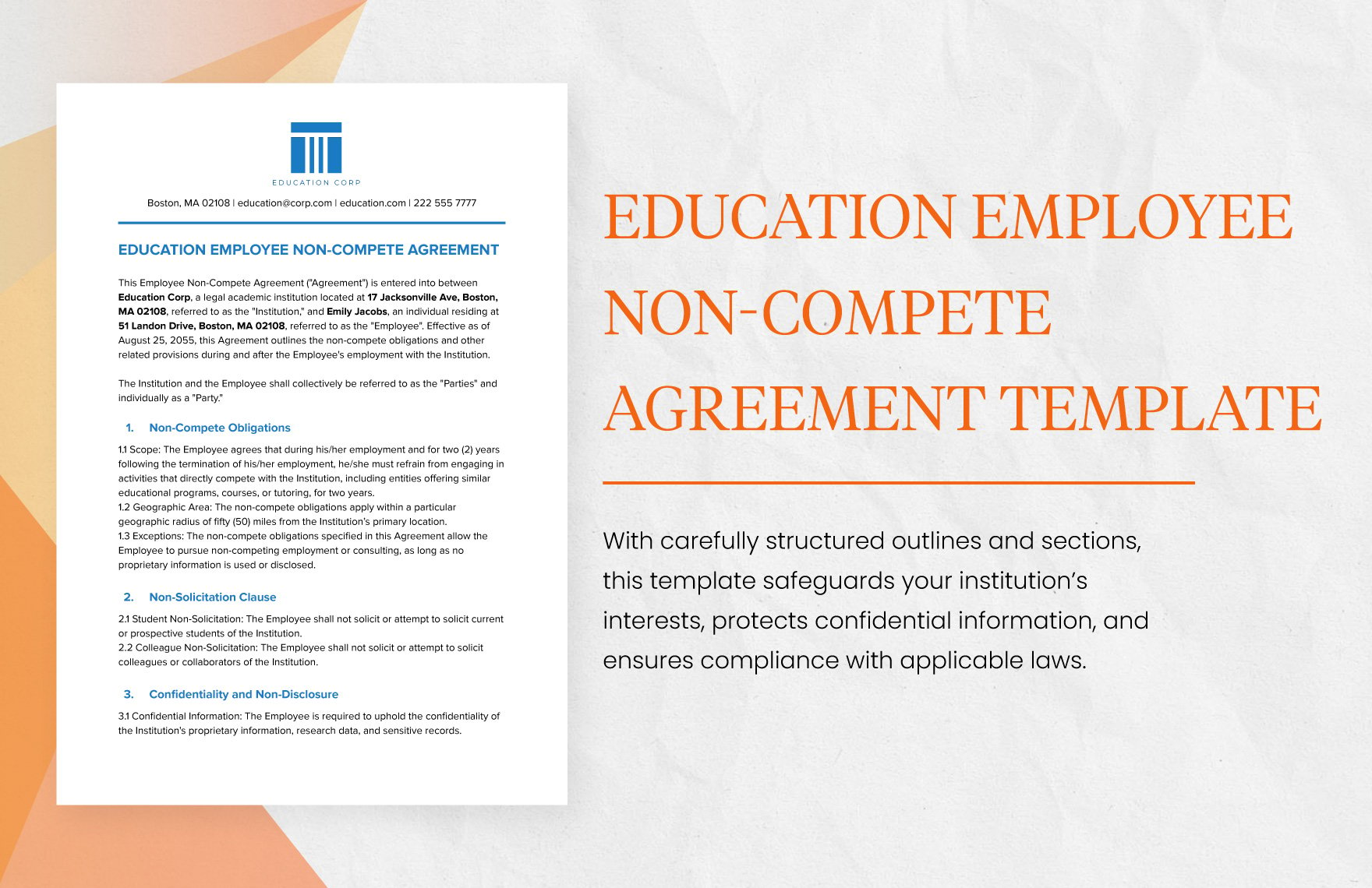 Education Employee Non-Compete Agreement Template