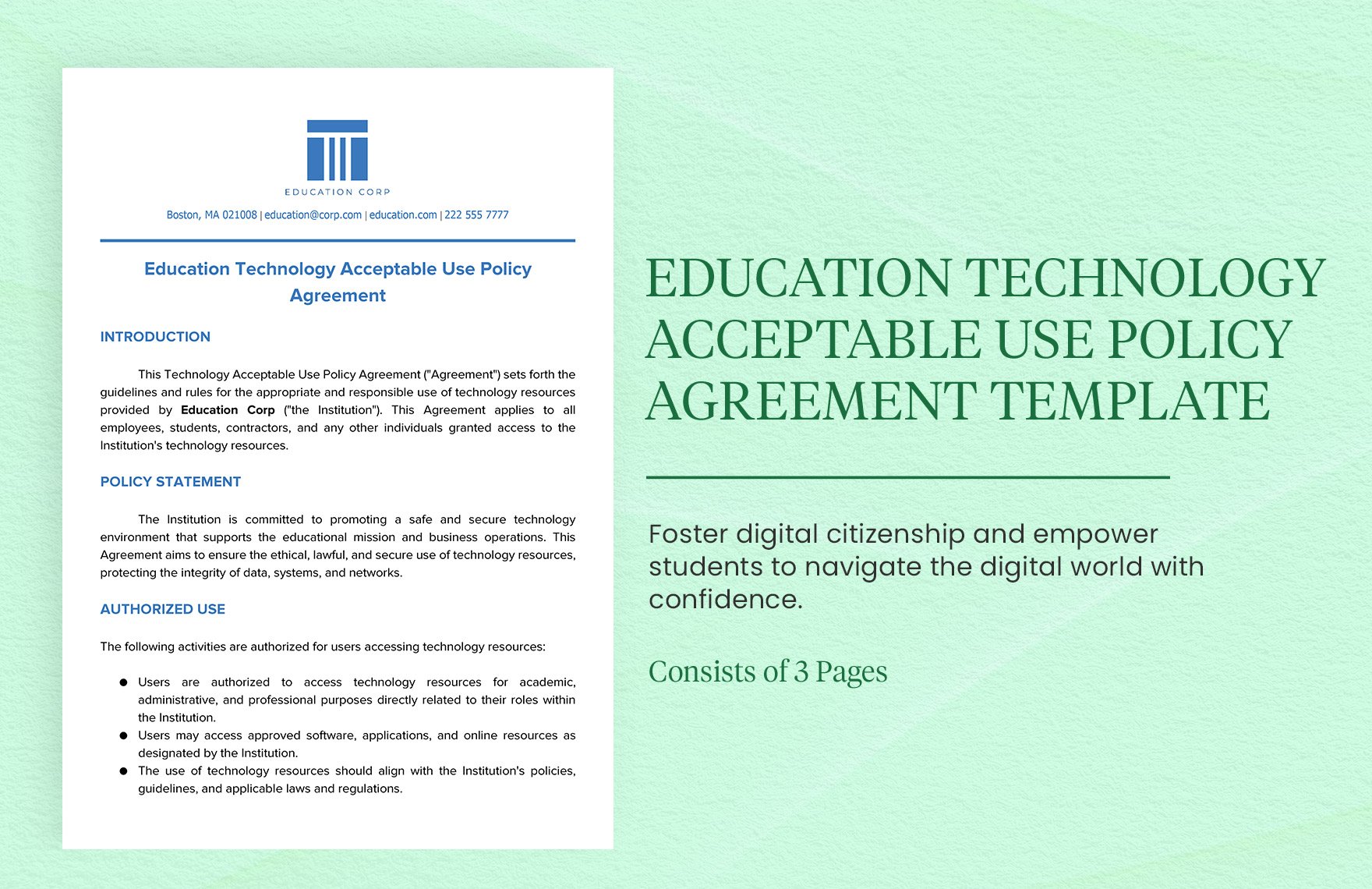Education Technology Acceptable Use Policy Agreement Template