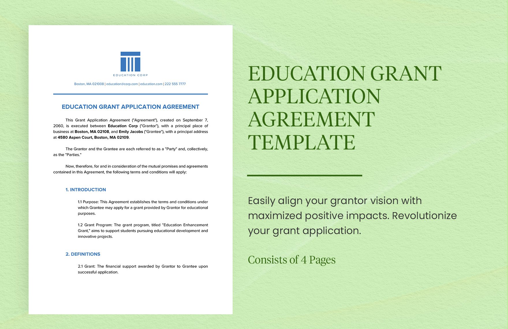 Education Grant Application Agreement Template