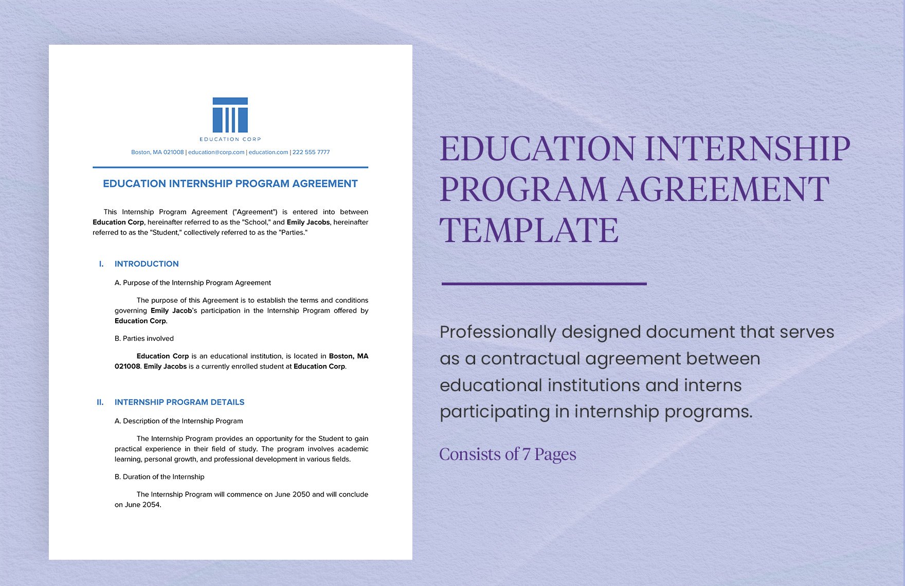 Education Internship Program Agreement Template