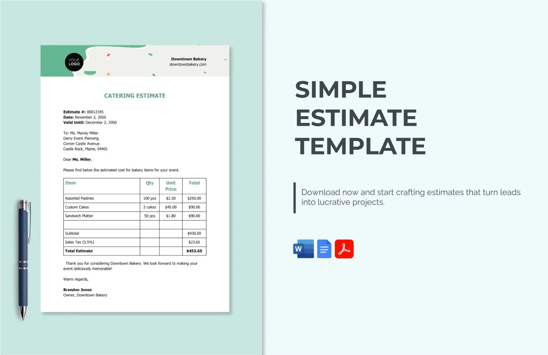Free Simple Estimate Template in Word, Google Docs, PDF