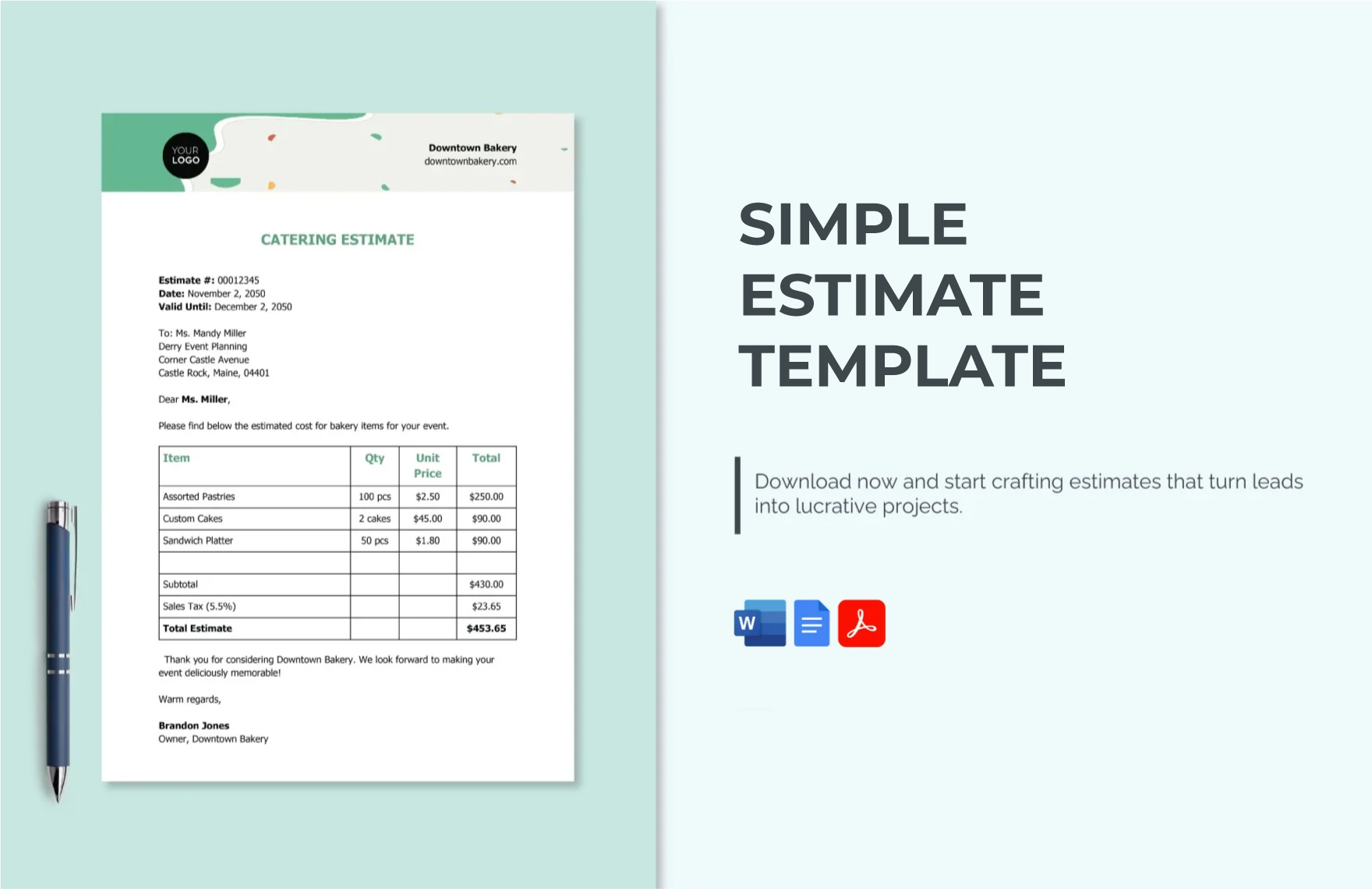 Simple Estimate Template in PDF, Google Docs, Word - Download | Template.net