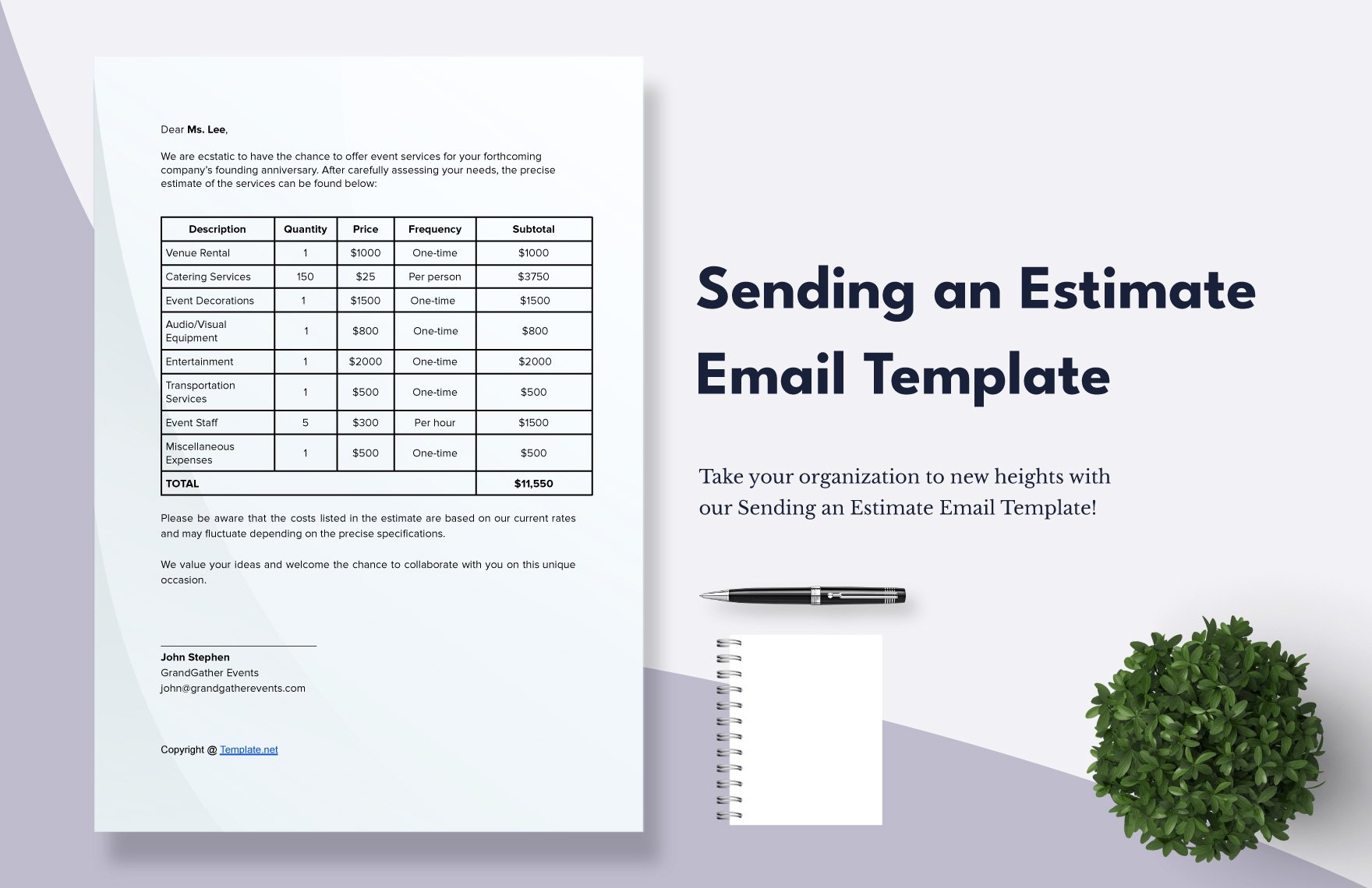 Sending an Estimate Email Template